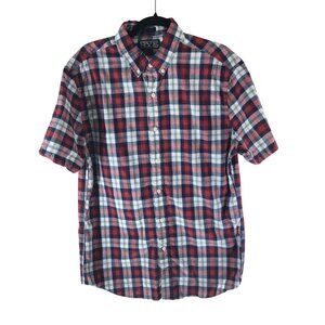 Rye by Hawker Rye Mens Button Down Shirt Slim Cotton Plaid Red White Blue L Tall
